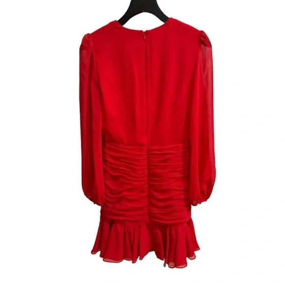 Jill Stuart Shirred Blouson Sleeve Faux Wrap Formal Cocktail Dress -Red - Size 2 - Picture 7 of 11